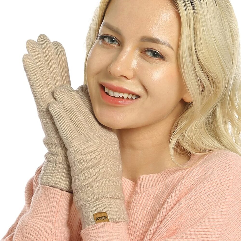 Womens Winter Touchscreen Gloves Cable Knit Warm Lined 3 Fingers Dual-layer Touc - Picture 6 of 6